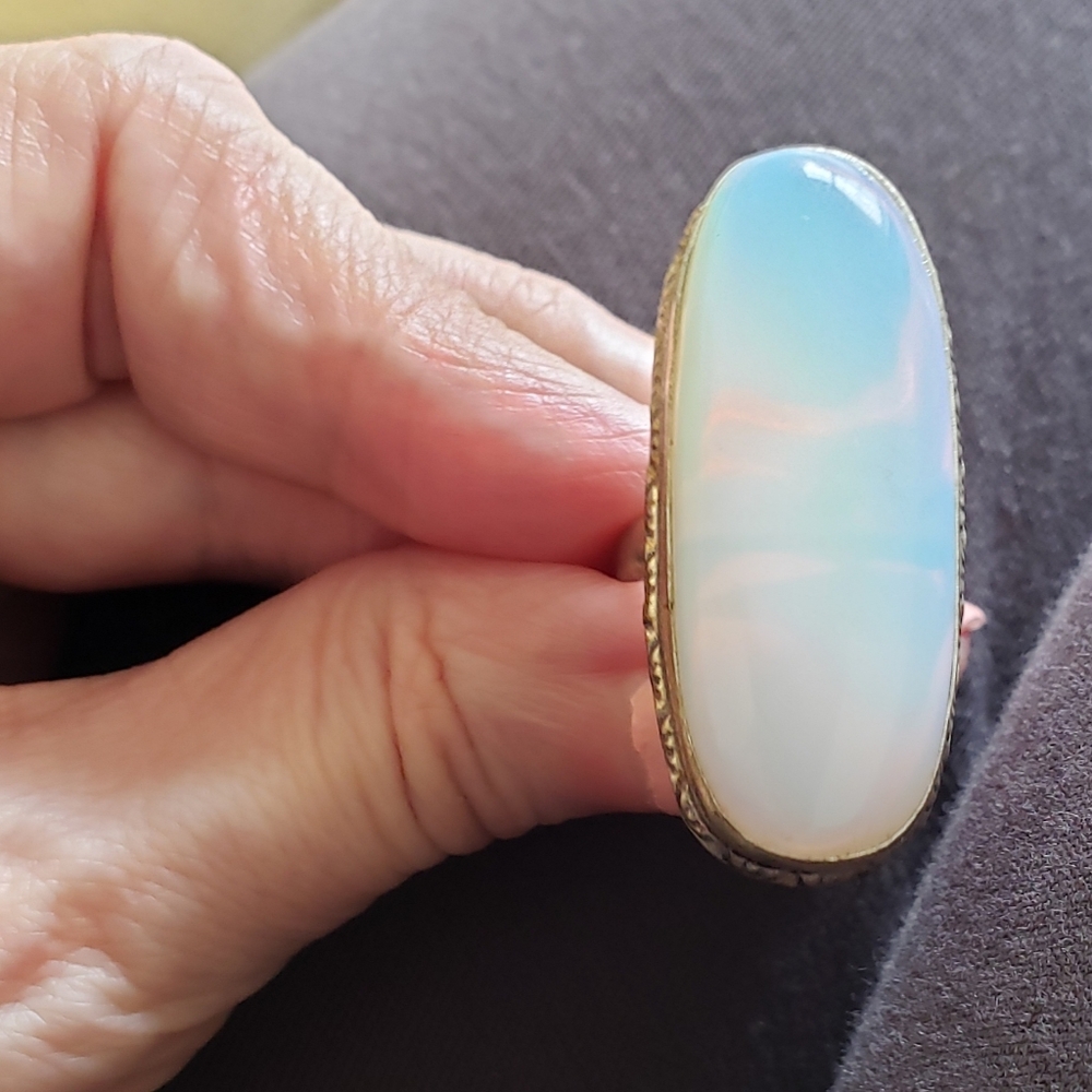 Opalite & 925 Sterling Handmade Ring, Sz 6, NWOT, GLOWING Stone, Large Oval.